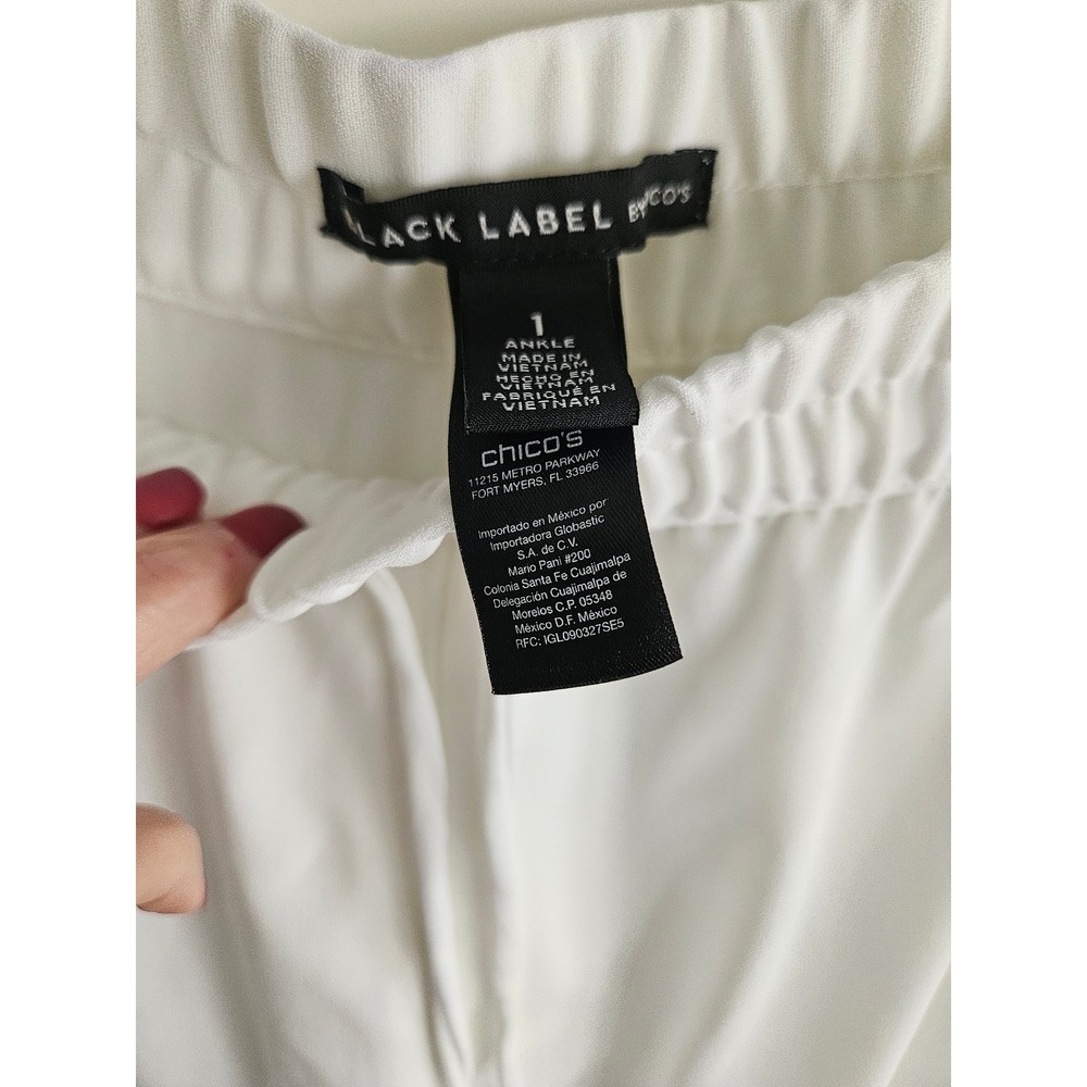 Chicos Black Label White Ankle Pants Size 1 US 8 Elastic Waist Pull On Career - Picture 4 of 4